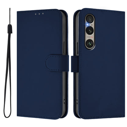 For Sony Xperia 1 VI 2024 Skin Feel Solid Color Leather Phone Case with Lanyard(Navy Blue) - Sony Cases by PMC Jewellery | Online Shopping South Africa | PMC Jewellery | Buy Now Pay Later Mobicred