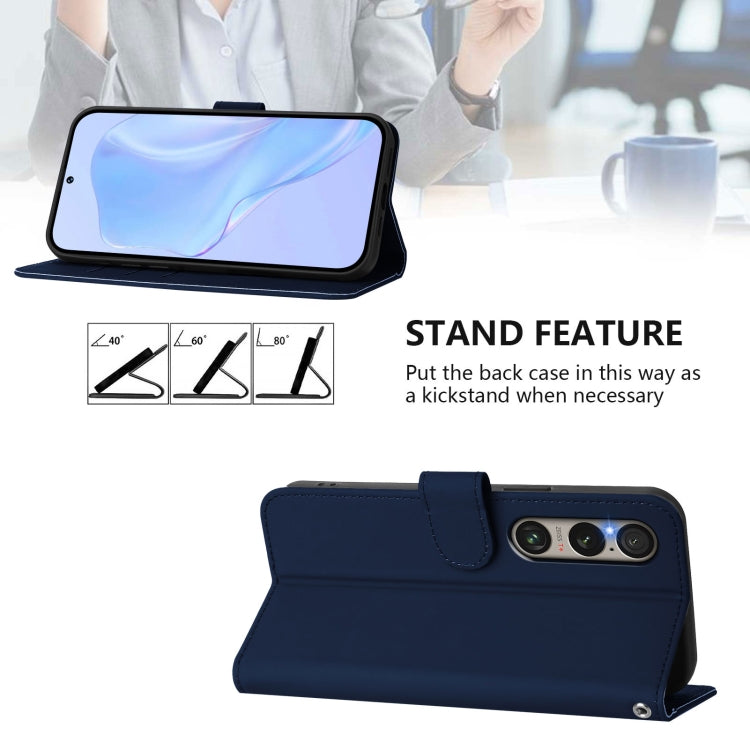 For Sony Xperia 1 VI 2024 Skin Feel Solid Color Leather Phone Case with Lanyard(Navy Blue) - Sony Cases by PMC Jewellery | Online Shopping South Africa | PMC Jewellery | Buy Now Pay Later Mobicred