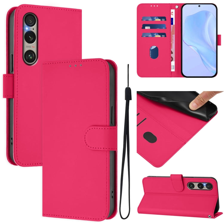 For Sony Xperia 1 VI 2024 Skin Feel Solid Color Leather Phone Case with Lanyard(Rose Red) - Sony Cases by PMC Jewellery | Online Shopping South Africa | PMC Jewellery | Buy Now Pay Later Mobicred