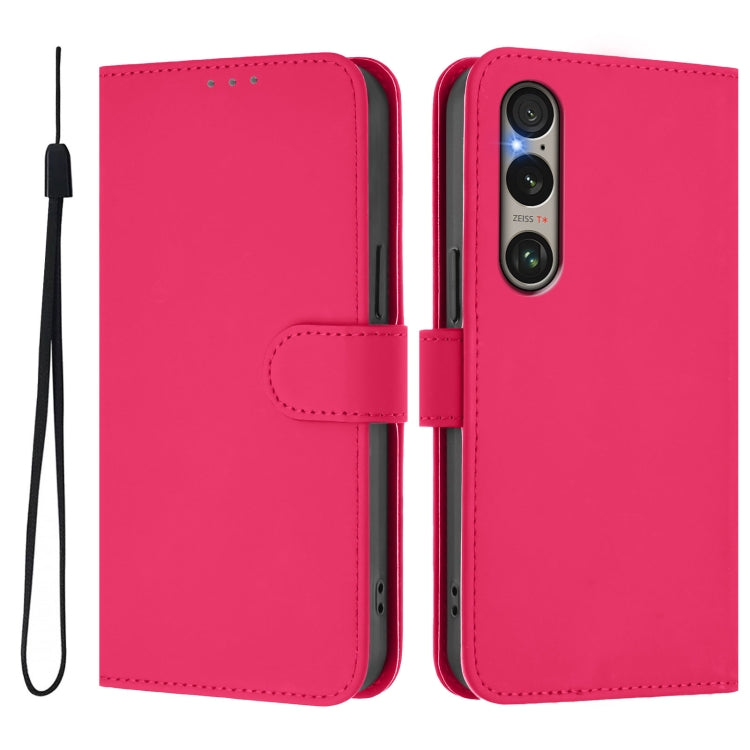 For Sony Xperia 1 VI 2024 Skin Feel Solid Color Leather Phone Case with Lanyard(Rose Red) - Sony Cases by PMC Jewellery | Online Shopping South Africa | PMC Jewellery | Buy Now Pay Later Mobicred