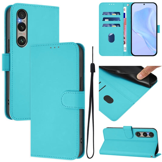 For Sony Xperia 1 VI 2024 Skin Feel Solid Color Leather Phone Case with Lanyard(Lake Blue) - Sony Cases by PMC Jewellery | Online Shopping South Africa | PMC Jewellery | Buy Now Pay Later Mobicred