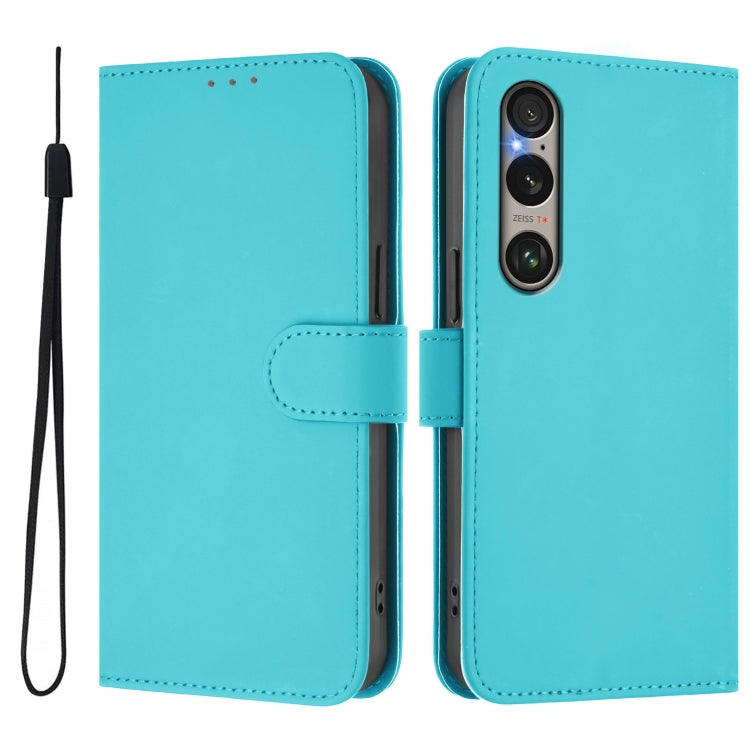 For Sony Xperia 1 VI 2024 Skin Feel Solid Color Leather Phone Case with Lanyard(Lake Blue) - Sony Cases by PMC Jewellery | Online Shopping South Africa | PMC Jewellery | Buy Now Pay Later Mobicred