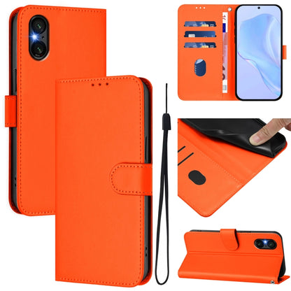 For Sony Xperia 5 VI 2024 Skin Feel Solid Color Leather Phone Case with Lanyard(Orange) - Sony Cases by PMC Jewellery | Online Shopping South Africa | PMC Jewellery | Buy Now Pay Later Mobicred