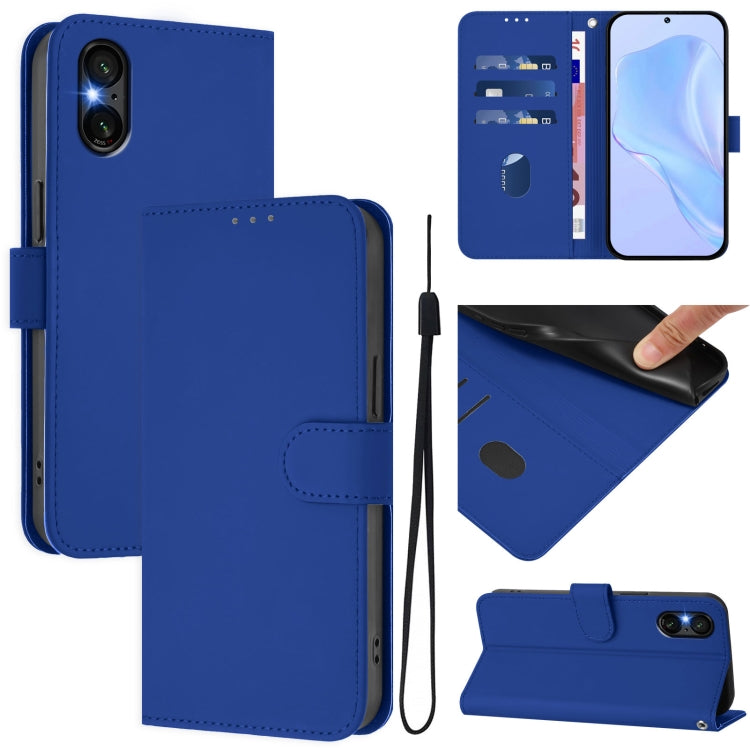 For Sony Xperia 5 VI 2024 Skin Feel Solid Color Leather Phone Case with Lanyard(Dark Blue) - Sony Cases by PMC Jewellery | Online Shopping South Africa | PMC Jewellery | Buy Now Pay Later Mobicred