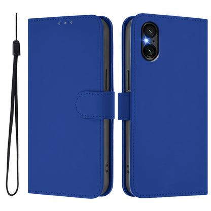 For Sony Xperia 5 VI 2024 Skin Feel Solid Color Leather Phone Case with Lanyard(Dark Blue) - Sony Cases by PMC Jewellery | Online Shopping South Africa | PMC Jewellery | Buy Now Pay Later Mobicred