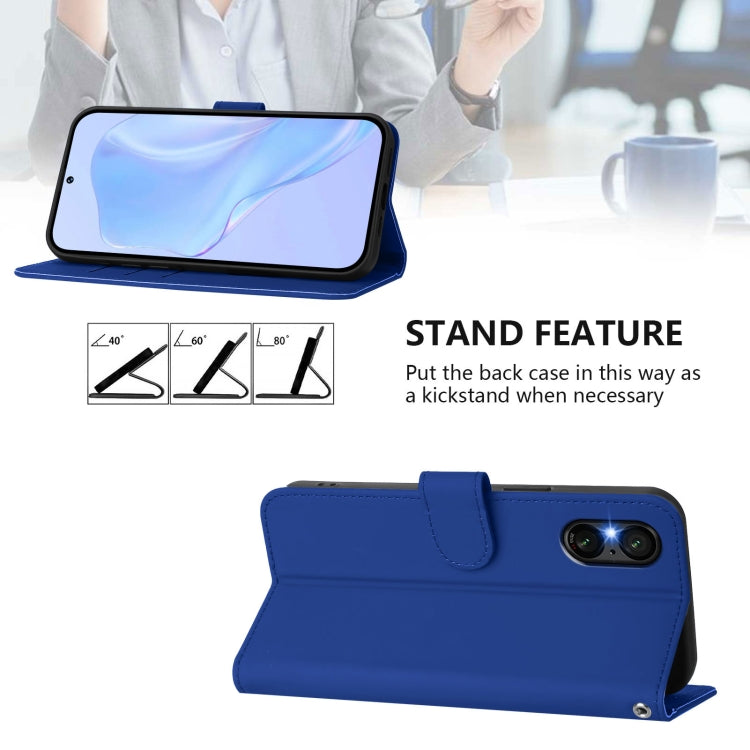 For Sony Xperia 5 VI 2024 Skin Feel Solid Color Leather Phone Case with Lanyard(Dark Blue) - Sony Cases by PMC Jewellery | Online Shopping South Africa | PMC Jewellery | Buy Now Pay Later Mobicred