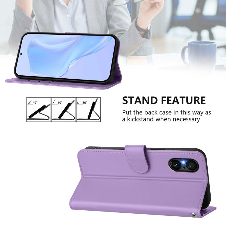 For Sony Xperia 5 VI 2024 Skin Feel Solid Color Leather Phone Case with Lanyard(Lavender Purple) - Sony Cases by PMC Jewellery | Online Shopping South Africa | PMC Jewellery | Buy Now Pay Later Mobicred