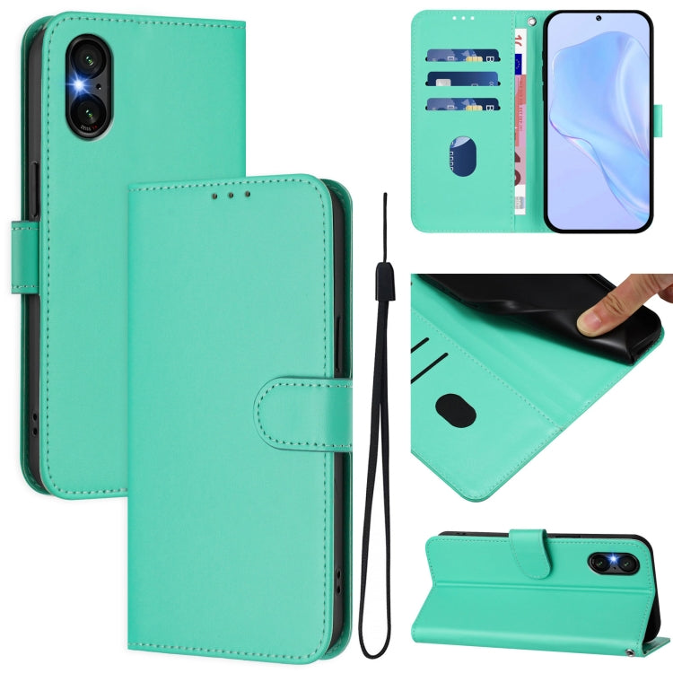 For Sony Xperia 5 VI 2024 Skin Feel Solid Color Leather Phone Case with Lanyard(Green) - Sony Cases by PMC Jewellery | Online Shopping South Africa | PMC Jewellery | Buy Now Pay Later Mobicred