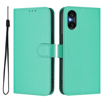 For Sony Xperia 5 VI 2024 Skin Feel Solid Color Leather Phone Case with Lanyard(Green) - Sony Cases by PMC Jewellery | Online Shopping South Africa | PMC Jewellery | Buy Now Pay Later Mobicred