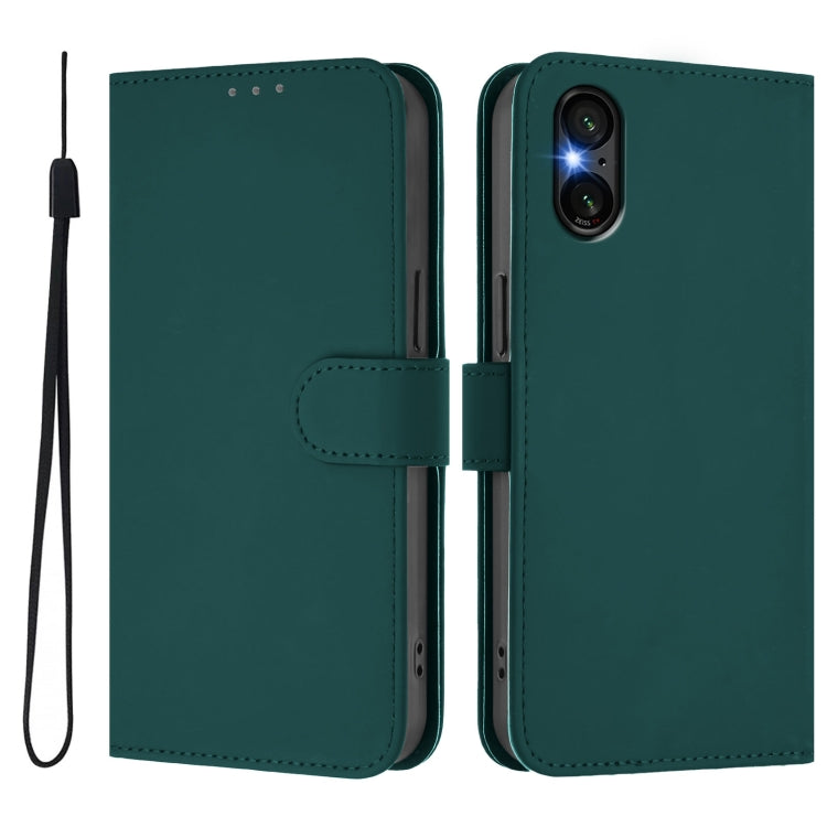 For Sony Xperia 5 VI 2024 Skin Feel Solid Color Leather Phone Case with Lanyard(Dark Green) - Sony Cases by PMC Jewellery | Online Shopping South Africa | PMC Jewellery | Buy Now Pay Later Mobicred