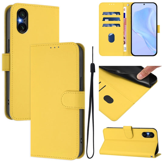 For Sony Xperia 5 VI 2024 Skin Feel Solid Color Leather Phone Case with Lanyard(Lemon Yellow) - Sony Cases by PMC Jewellery | Online Shopping South Africa | PMC Jewellery | Buy Now Pay Later Mobicred