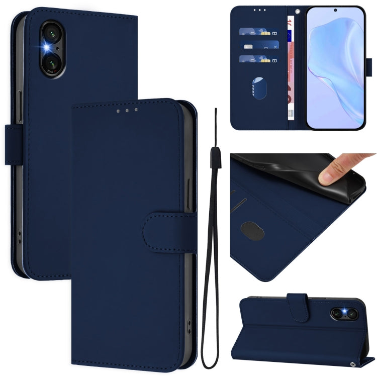 For Sony Xperia 5 VI 2024 Skin Feel Solid Color Leather Phone Case with Lanyard(Navy Blue) - Sony Cases by PMC Jewellery | Online Shopping South Africa | PMC Jewellery | Buy Now Pay Later Mobicred