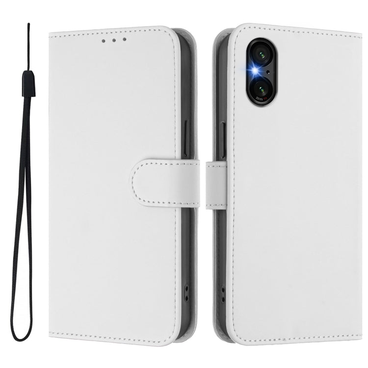 For Sony Xperia 5 VI 2024 Skin Feel Solid Color Leather Phone Case with Lanyard(White) - Sony Cases by PMC Jewellery | Online Shopping South Africa | PMC Jewellery | Buy Now Pay Later Mobicred