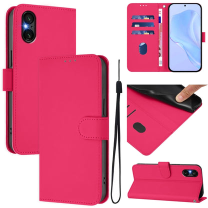 For Sony Xperia 5 VI 2024 Skin Feel Solid Color Leather Phone Case with Lanyard(Rose Red) - Sony Cases by PMC Jewellery | Online Shopping South Africa | PMC Jewellery | Buy Now Pay Later Mobicred