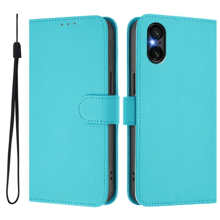 For Sony Xperia 5 VI 2024 Skin Feel Solid Color Leather Phone Case with Lanyard(Lake Blue) - Sony Cases by PMC Jewellery | Online Shopping South Africa | PMC Jewellery | Buy Now Pay Later Mobicred