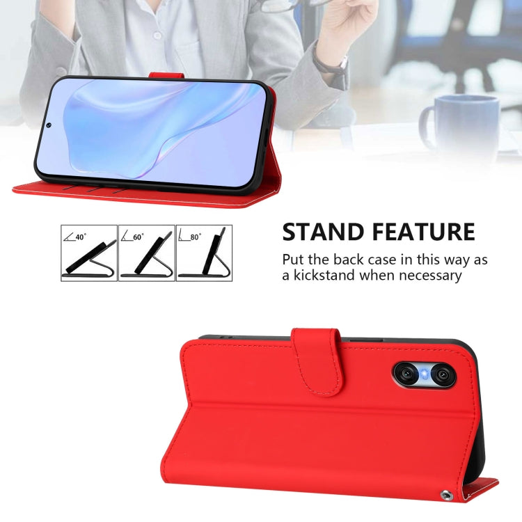 For Sony Xperia 10 VI 2024 Skin Feel Solid Color Leather Phone Case with Lanyard(Red) - Sony Cases by PMC Jewellery | Online Shopping South Africa | PMC Jewellery | Buy Now Pay Later Mobicred