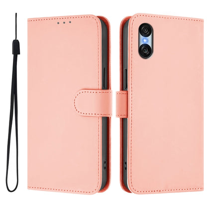 For Sony Xperia 10 VI 2024 Skin Feel Solid Color Leather Phone Case with Lanyard(Pink) - Sony Cases by PMC Jewellery | Online Shopping South Africa | PMC Jewellery | Buy Now Pay Later Mobicred