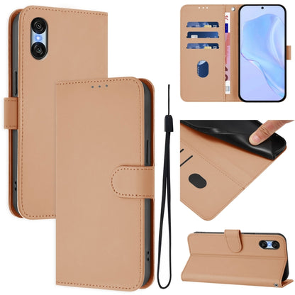 For Sony Xperia 10 VI 2024 Skin Feel Solid Color Leather Phone Case with Lanyard(Nude) - Sony Cases by PMC Jewellery | Online Shopping South Africa | PMC Jewellery | Buy Now Pay Later Mobicred