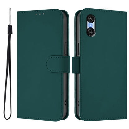 For Sony Xperia 10 VI 2024 Skin Feel Solid Color Leather Phone Case with Lanyard(Dark Green) - Sony Cases by PMC Jewellery | Online Shopping South Africa | PMC Jewellery | Buy Now Pay Later Mobicred