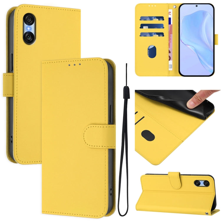 For Sony Xperia 10 VI 2024 Skin Feel Solid Color Leather Phone Case with Lanyard(Lemon Yellow) - Sony Cases by PMC Jewellery | Online Shopping South Africa | PMC Jewellery | Buy Now Pay Later Mobicred