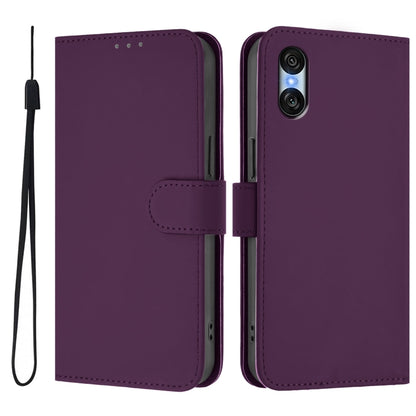 For Sony Xperia 10 VI 2024 Skin Feel Solid Color Leather Phone Case with Lanyard(Violet) - Sony Cases by PMC Jewellery | Online Shopping South Africa | PMC Jewellery | Buy Now Pay Later Mobicred