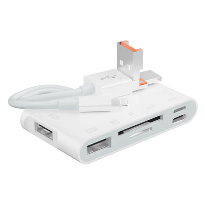 NK-1055TL Pro USB-C / Type-C, 8 Pin, USB to USB-C / Type-C, 8 Pin, 3 x USB, TF / SD Card Multi-function Adapter(White) - U Disk & Card Reader by PMC Jewellery | Online Shopping South Africa | PMC Jewellery | Buy Now Pay Later Mobicred