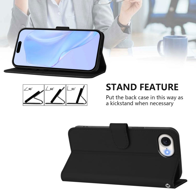 For iPhone 16e Skin Feel Solid Color Leather Phone Case with Lanyard(Black) - iPhone 16e Cases by PMC TechLife | Online Shopping South Africa | PMC TechLife | Buy Now Pay Later Mobicred