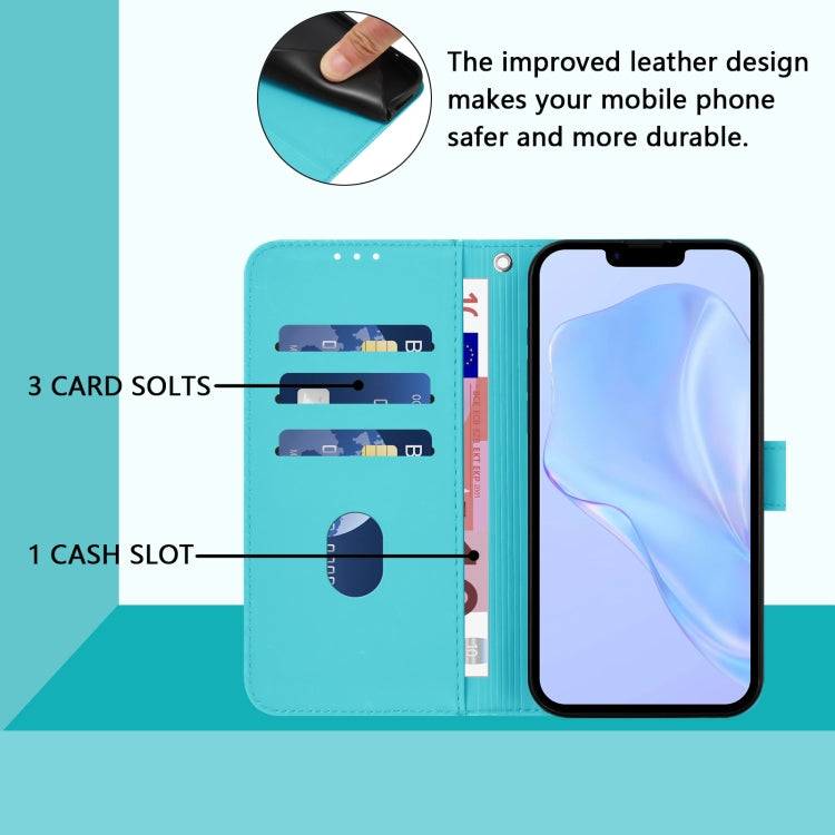 For iPhone 16e Skin Feel Solid Color Leather Phone Case with Lanyard(Lake Blue) - iPhone 16e Cases by PMC TechLife | Online Shopping South Africa | PMC TechLife | Buy Now Pay Later Mobicred