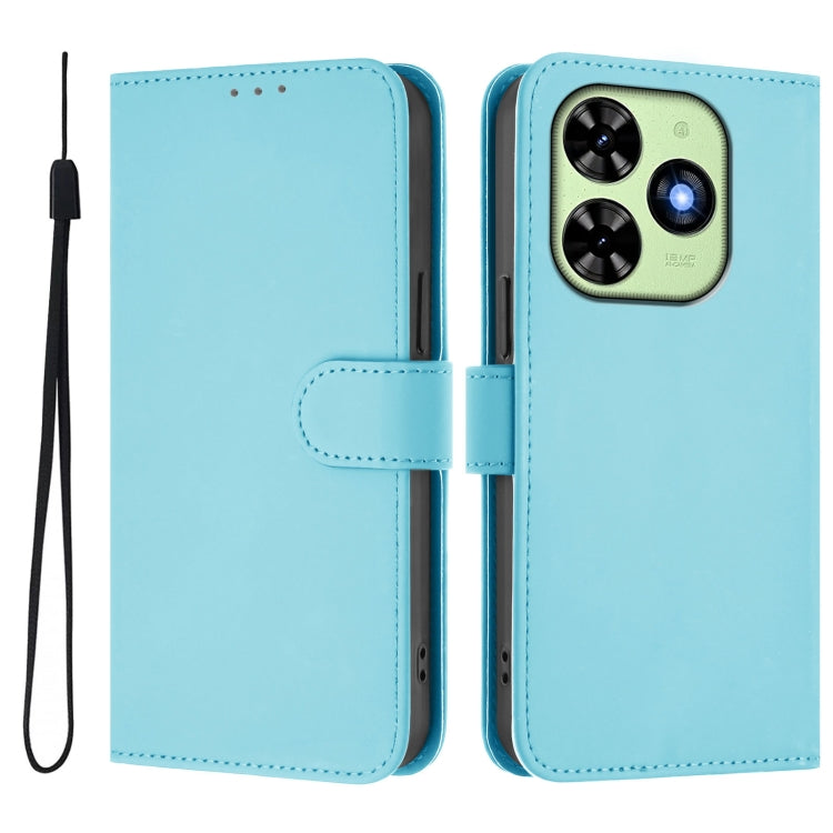 For Tecno Spark Go 2024 4G Skin Feel Solid Color Leather Phone Case with Lanyard(Sky Blue) - Tecno Cases by PMC Jewellery | Online Shopping South Africa | PMC Jewellery | Buy Now Pay Later Mobicred