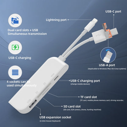 NK-9109TL Pro USB-C / Type-C, 8 Pin, USB to USB-C / Type-C, USB, TF / SD Card Multi-function Adapter(White) - U Disk & Card Reader by PMC Jewellery | Online Shopping South Africa | PMC Jewellery | Buy Now Pay Later Mobicred