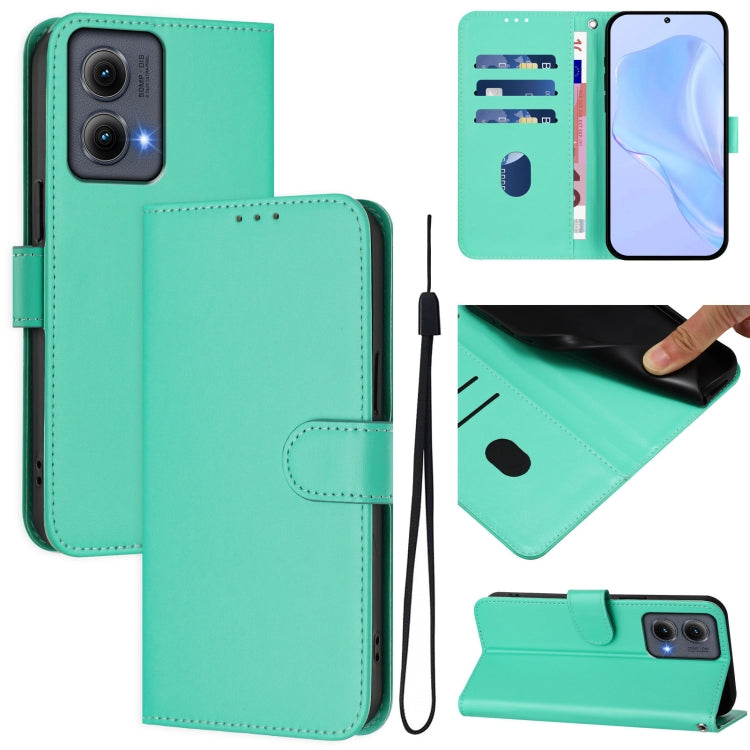 For Motorola Edge 5G 2024 Skin Feel Solid Color Leather Phone Case with Lanyard(Green) - Motorola Cases by PMC Jewellery | Online Shopping South Africa | PMC Jewellery | Buy Now Pay Later Mobicred