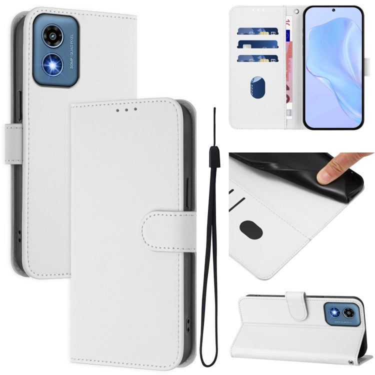 For Motorola Moto G Play 5G 2024 Global Skin Feel Solid Color Leather Phone Case with Lanyard(White) - Motorola Cases by PMC Jewellery | Online Shopping South Africa | PMC Jewellery | Buy Now Pay Later Mobicred