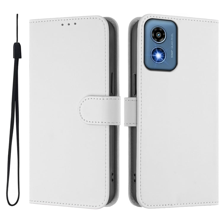 For Motorola Moto G Play 5G 2024 Global Skin Feel Solid Color Leather Phone Case with Lanyard(White) - Motorola Cases by PMC Jewellery | Online Shopping South Africa | PMC Jewellery | Buy Now Pay Later Mobicred