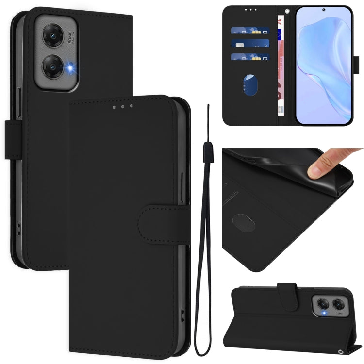 For Motorola Moto G Stylus 5G 2024 Skin Feel Solid Color Leather Phone Case with Lanyard(Black) - Motorola Cases by PMC Jewellery | Online Shopping South Africa | PMC Jewellery | Buy Now Pay Later Mobicred