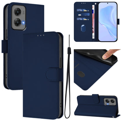 For Motorola Moto G Stylus 5G 2024 Skin Feel Solid Color Leather Phone Case with Lanyard(Navy Blue) - Motorola Cases by PMC Jewellery | Online Shopping South Africa | PMC Jewellery | Buy Now Pay Later Mobicred