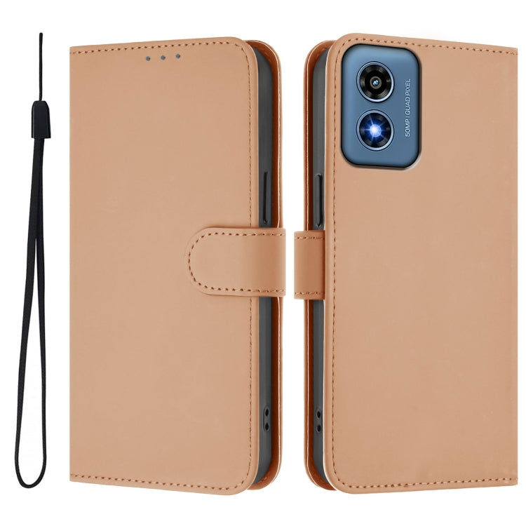 For Motorola Moto G Play 4G 2024 Global Skin Feel Solid Color Leather Phone Case with Lanyard(Nude) - Motorola Cases by PMC Jewellery | Online Shopping South Africa | PMC Jewellery | Buy Now Pay Later Mobicred