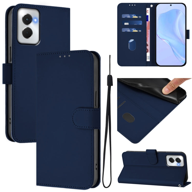 For Motorola Moto G Power 5G 2024 Skin Feel Solid Color Leather Phone Case with Lanyard(Navy Blue) - Motorola Cases by PMC Jewellery | Online Shopping South Africa | PMC Jewellery | Buy Now Pay Later Mobicred