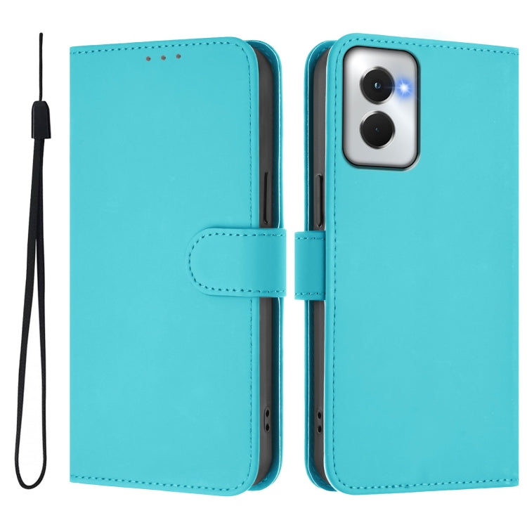 For Motorola Moto G Power 5G 2024 Skin Feel Solid Color Leather Phone Case with Lanyard(Lake Blue) - Motorola Cases by PMC Jewellery | Online Shopping South Africa | PMC Jewellery | Buy Now Pay Later Mobicred