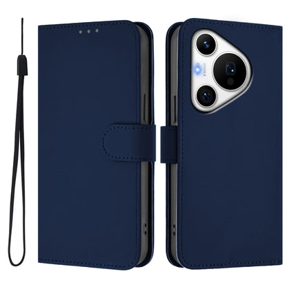 For Huawei Pura 70 Pro / 70 Pro+ Skin Feel Solid Color Leather Phone Case with Lanyard(Navy Blue) - Huawei Cases by PMC Jewellery | Online Shopping South Africa | PMC Jewellery | Buy Now Pay Later Mobicred