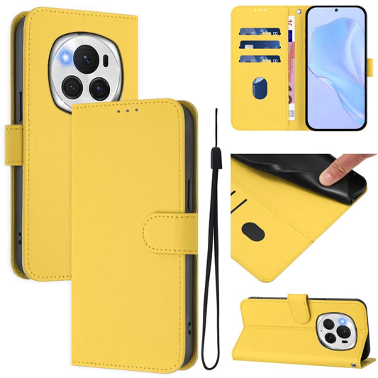 For Honor Magic6 Pro Skin Feel Solid Color Leather Phone Case with Lanyard(Lemon Yellow) - Honor Cases by PMC Jewellery | Online Shopping South Africa | PMC Jewellery | Buy Now Pay Later Mobicred