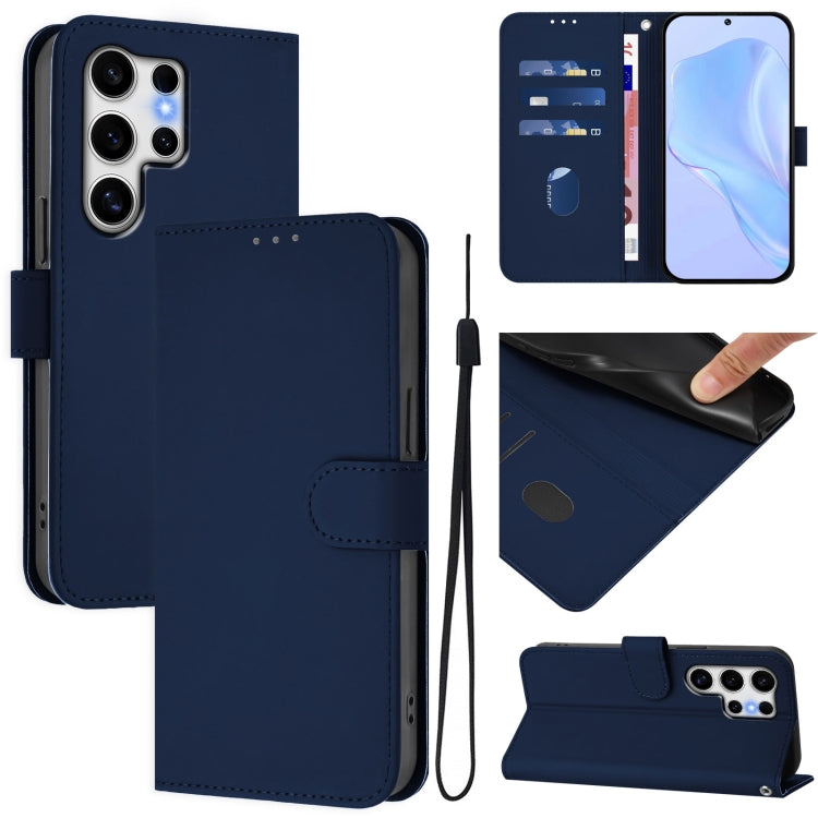 For Samsung Galaxy S25 Ultra 5G Skin Feel Solid Color Leather Phone Case with Lanyard(Navy Blue) - Galaxy S25 Ultra 5G Cases by PMC Jewellery | Online Shopping South Africa | PMC Jewellery | Buy Now Pay Later Mobicred