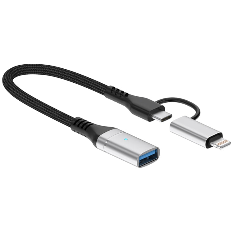 ADS-619 2 in 1 Type-C and 8 Pin to USB 3.0 OTG Adapter(Silver) - OTG Adapter by PMC Jewellery | Online Shopping South Africa | PMC Jewellery | Buy Now Pay Later Mobicred