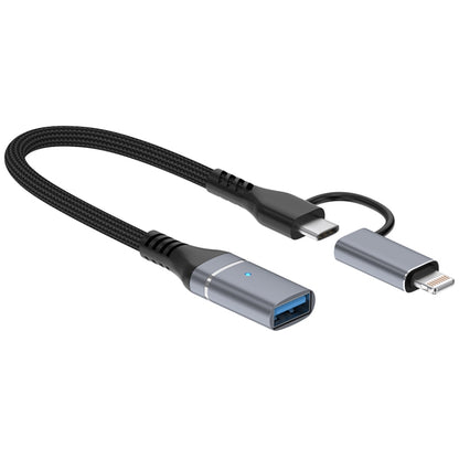 ADS-619 2 in 1 Type-C and 8 Pin to USB 3.0 OTG Adapter(Grey) - OTG Adapter by PMC Jewellery | Online Shopping South Africa | PMC Jewellery | Buy Now Pay Later Mobicred