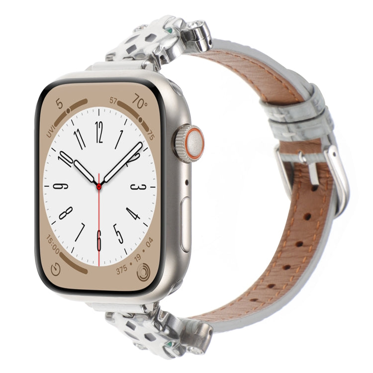 For Apple Watch 42mm / 41mm / 40mm / 38mm Leopard Head Bamboo Texture Leather Watch Band(Silver Grey) - free shipping - PMC TechLife - Order now!