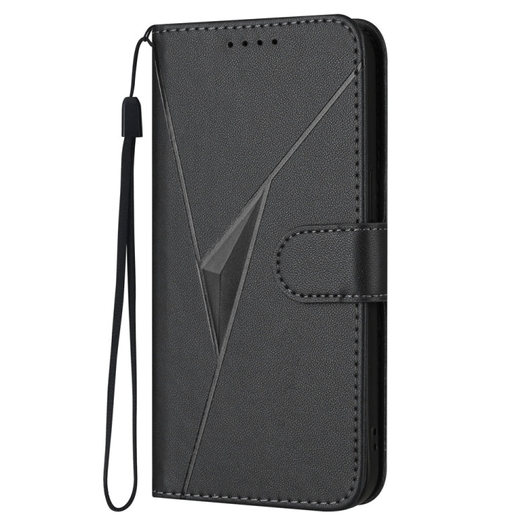 For iPhone 16e Triangle Pattern Buckle Clasp Leather Phone Case(Black) - iPhone 16e Cases by PMC TechLife | Online Shopping South Africa | PMC TechLife | Buy Now Pay Later Mobicred
