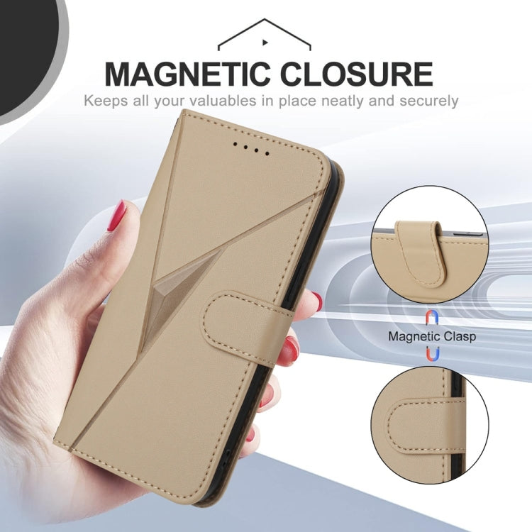 For iPhone 16e Triangle Pattern Buckle Clasp Leather Phone Case(Gold) - iPhone 16e Cases by PMC TechLife | Online Shopping South Africa | PMC TechLife | Buy Now Pay Later Mobicred