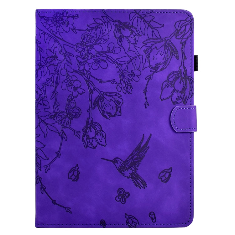 For Samsung Galaxy Tab S9 Flowers and Bird Embossed Smart Leather Tablet Case(Purple) - Galaxy Tab S9 Cases by PMC Jewellery | Online Shopping South Africa | PMC Jewellery | Buy Now Pay Later Mobicred