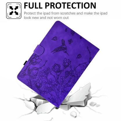 For Samsung Galaxy Tab S9 Flowers and Bird Embossed Smart Leather Tablet Case(Purple) - Galaxy Tab S9 Cases by PMC Jewellery | Online Shopping South Africa | PMC Jewellery | Buy Now Pay Later Mobicred