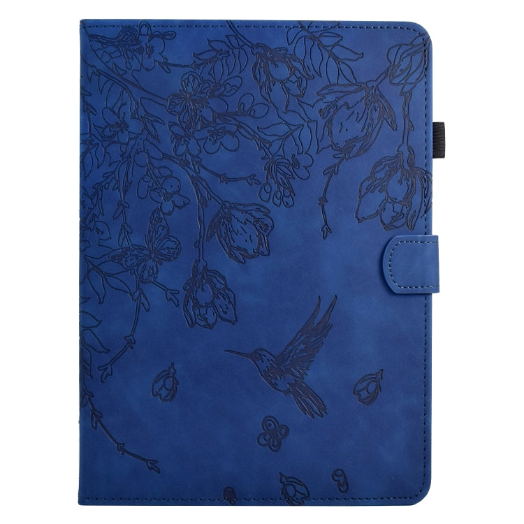 For Samsung Galaxy Tab S9 Flowers and Bird Embossed Smart Leather Tablet Case(Dark Blue) - Galaxy Tab S9 Cases by PMC Jewellery | Online Shopping South Africa | PMC Jewellery | Buy Now Pay Later Mobicred