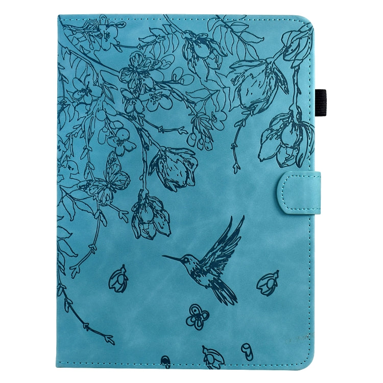 For Samsung Galaxy Tab S9 Flowers and Bird Embossed Smart Leather Tablet Case(Light Blue) - Galaxy Tab S9 Cases by PMC Jewellery | Online Shopping South Africa | PMC Jewellery | Buy Now Pay Later Mobicred